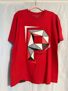 Positive Wear Men's Large Red Geometric Graphic T-Shirt Y2K Streetwear Retro